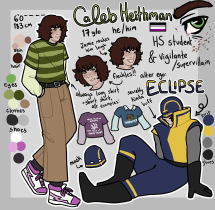A reference sheet for a 17y/o boy named Caleb Heithman